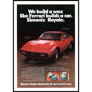 1974 Ferrari 365 GTC4 Vintage Print Ad Simoniz Royale Wax Man Cave Wall Art